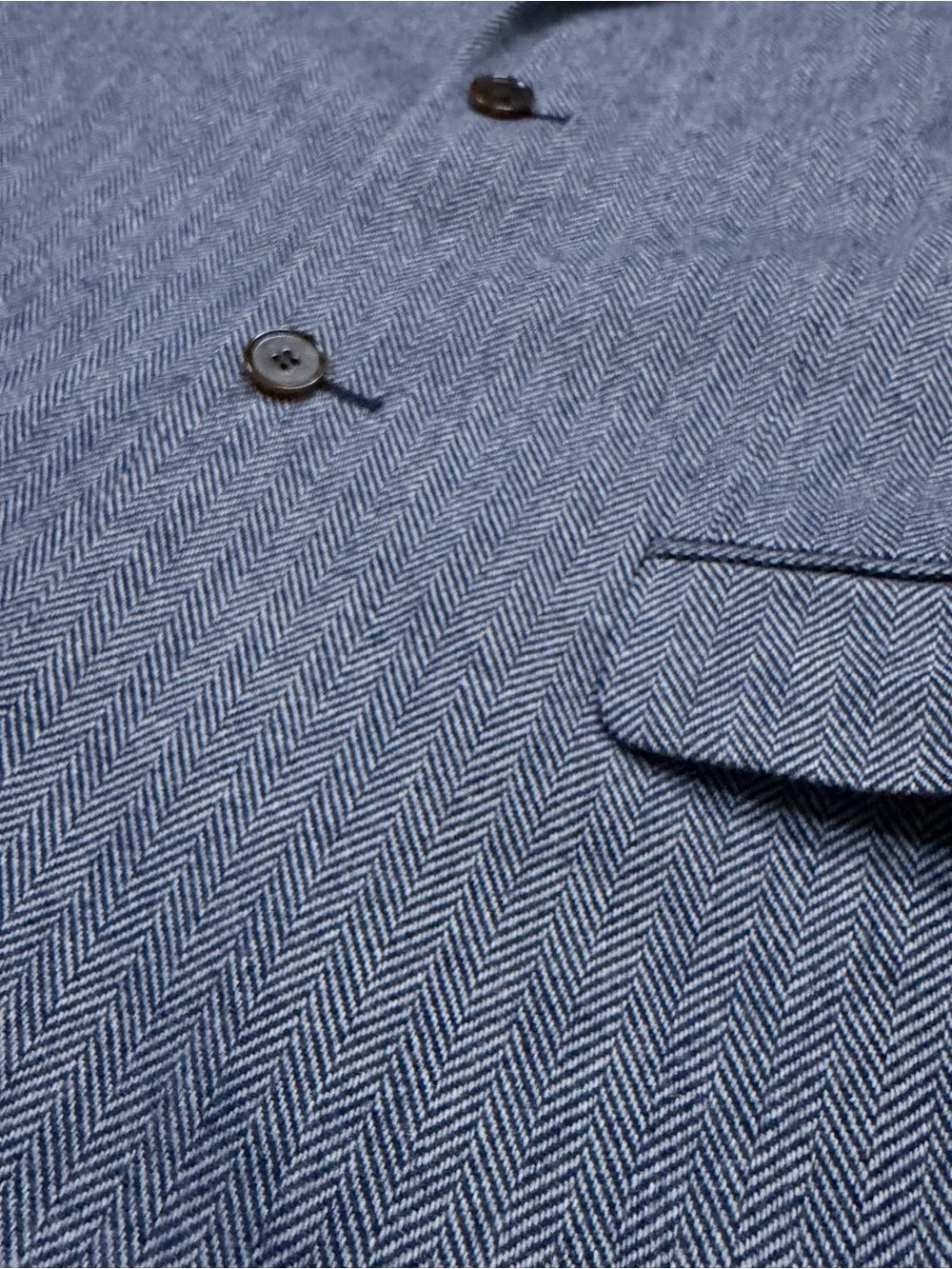 H&M Blue Herringbone Blazer with Brown Elbow Patches Extra fine Wool sz. 38R
